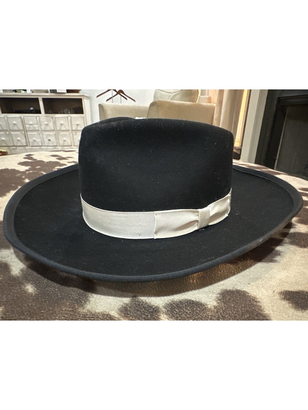 Western Cowboy Hat Black Wool Wide Brim Cattleman USA Medium HXC